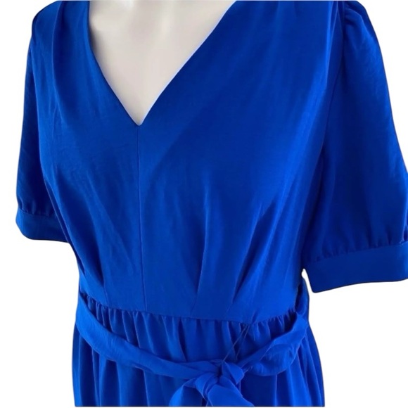 DKNY Midi Dress Womens Size 8 Royal Blue Fit & Flare Tiered Tie Waist V-Neck NWT - Picture 7 of 15